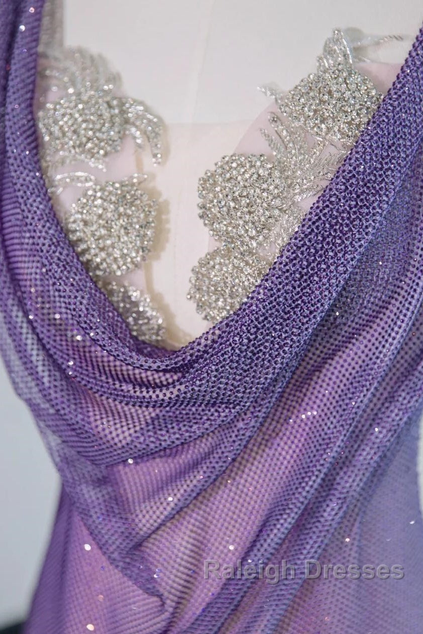 Noble Purple Mermaid Gown - Glitter Rhinestone Tulle Prom Dresses For Special Ocassions