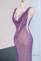 Noble Purple Mermaid Gown - Glitter Rhinestone Tulle Prom Dresses For Special Ocassions