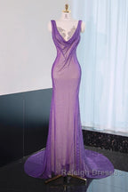 Noble Purple Mermaid Gown - Glitter Rhinestone Tulle Prom Dresses For Special Ocassions