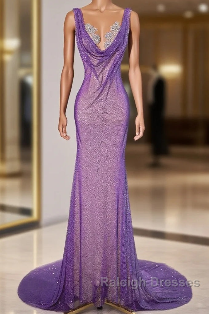 Noble Purple Mermaid Gown - Glitter Rhinestone Tulle Prom Dresses For Special Ocassions Main image