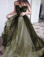 Green/Purple Elegant Lace Tulle A Line Long Tulle Formal Prom Dress Prom Gowns Sexy Backless Wedding Dress