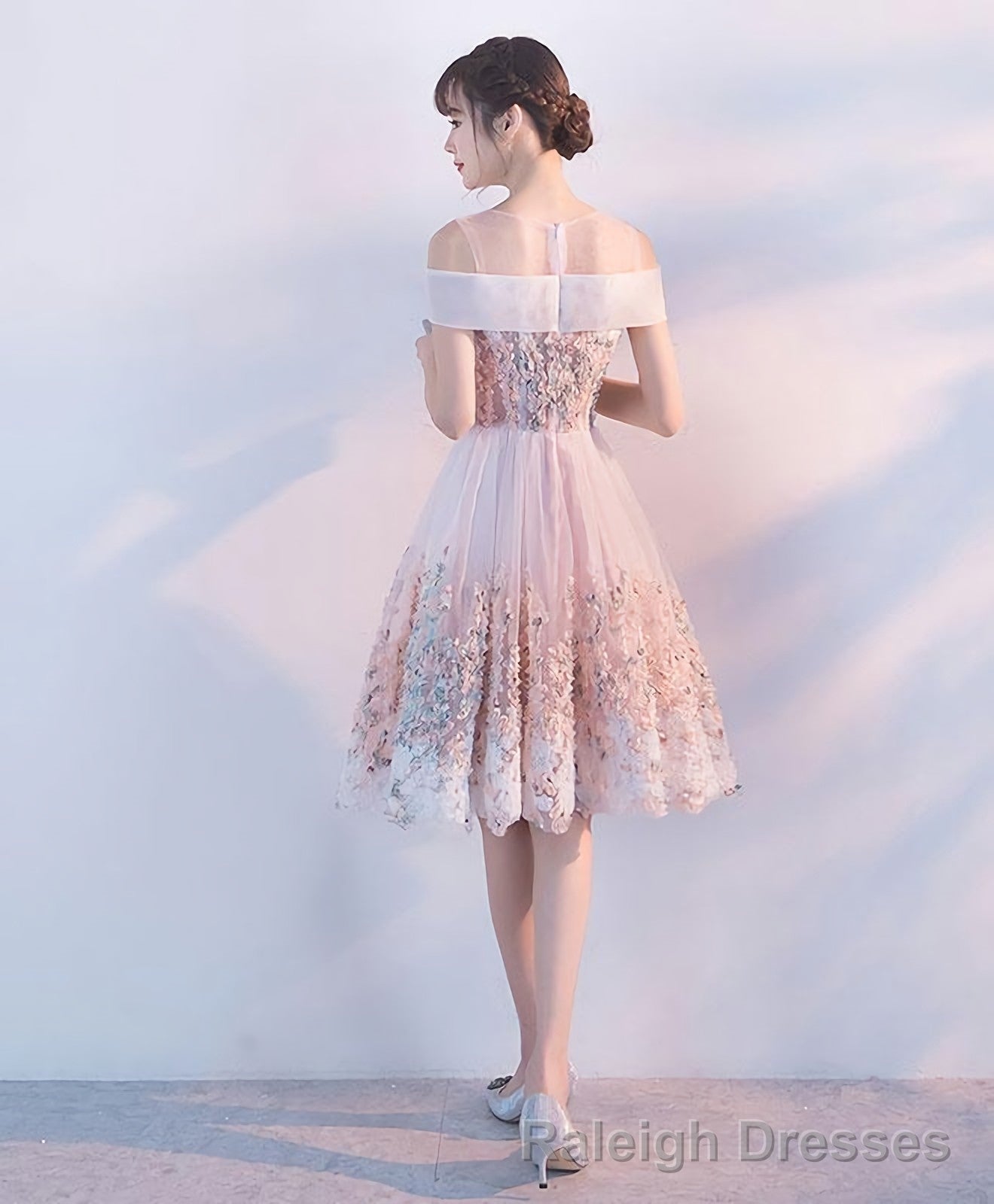 Pink Lace Tulle Short Prom Dress Pink Homecoming Dress Secondary image