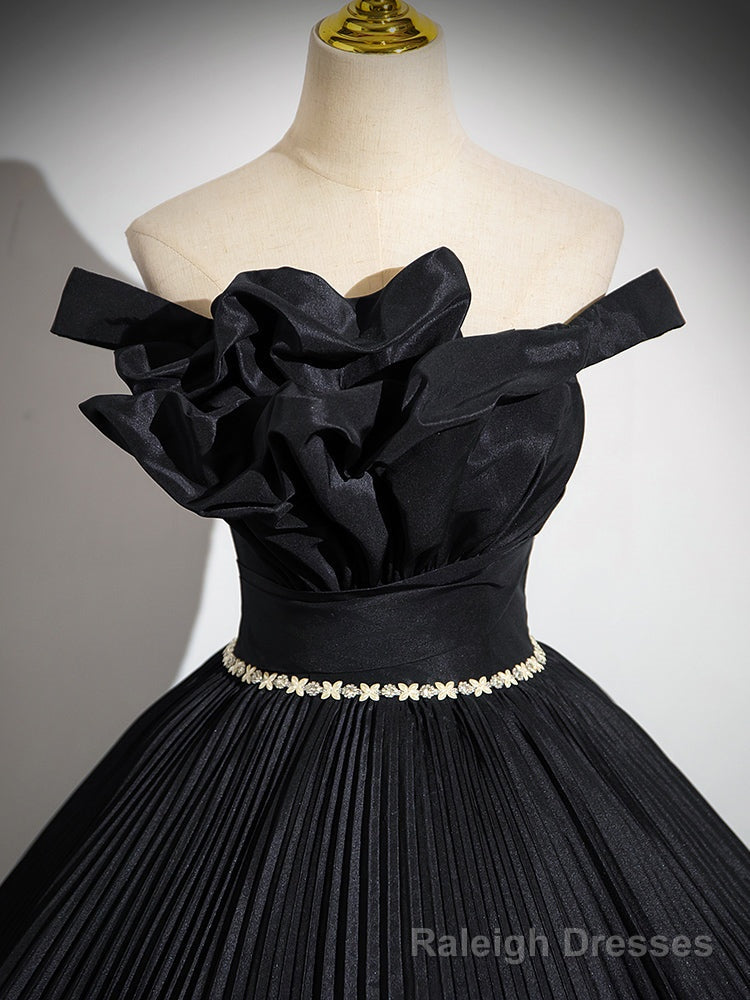 Off Shoulder A Line Black Long Prom Dress, Black Long Prom Dress
