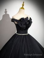 Off Shoulder A-Line Black Long Prom Dress, Black Long Evening Dress