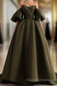 Off Shoulder A-Line Satin Green Long Prom Dresses Green Prom Dresseses