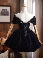 Off Shoulder A-Line Velvet Black Formal Prom Dress, Black Homecoming Dress