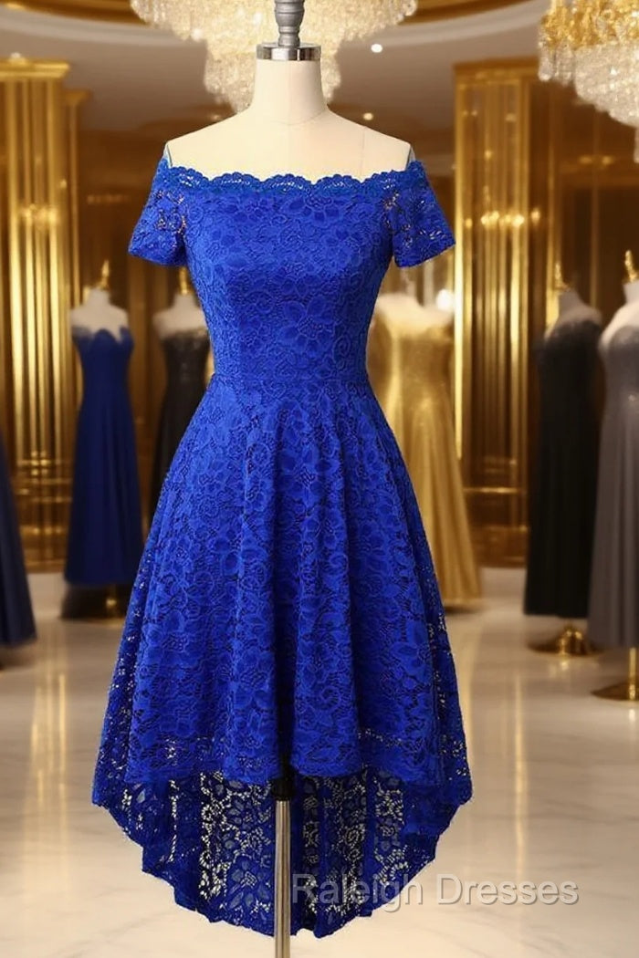 Off Shoulder Asymmetrical Dresses Royal Blue Homecoming Dresses Main image