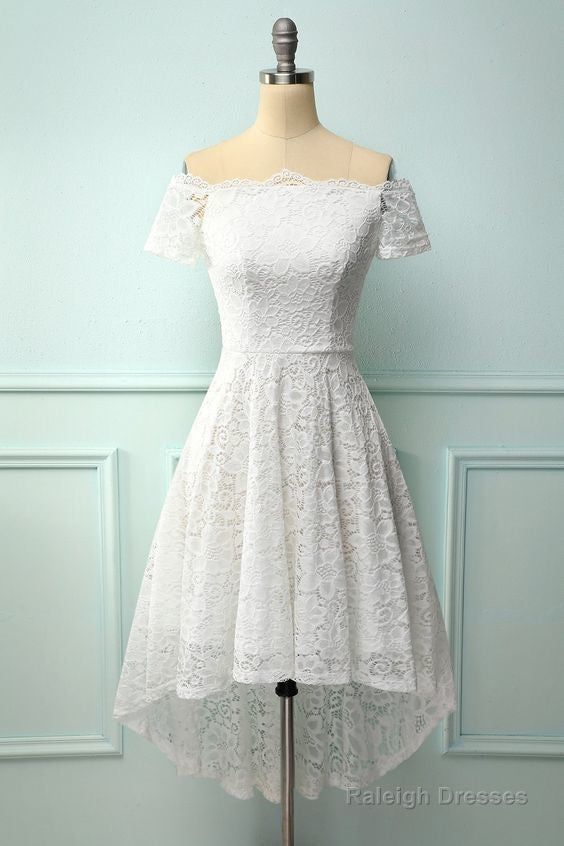 Off Shoulder Asymmetrical White Homecoming Dresses Main image