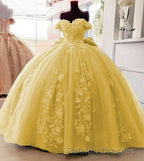 Off Shoulder Ball Gown Quinceanera Dress 3D Floral Applique Gowns