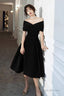 Off Shoulder Black Velvet Tea Length Prom Dresses Off Shoulder Velvet Homecoming Dresses