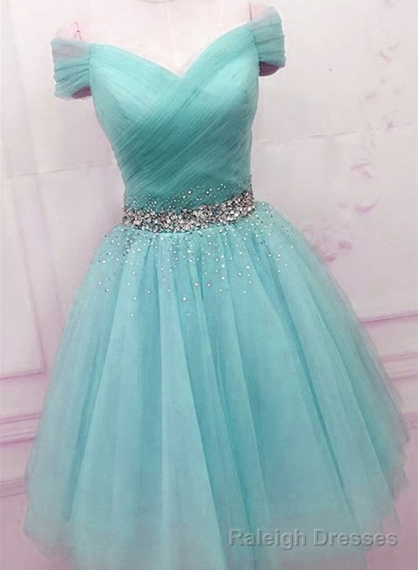 Off Shoulder Blue Tulle Prom Dresses, Cute Blue Homecoming Dresses Main image