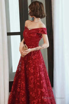 Off Shoulder Burgundy Lace Appliques Long Prom Dresses Off Shoulder Burgundy Prom Dresses Burgundy Lace Prom Dresses