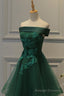 Off Shoulder Dark Green Short Prom Dress, Tulle Homecoming Dresses
