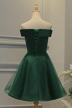 Off Shoulder Dark Green Short Prom Dress, Tulle Homecoming Dresses