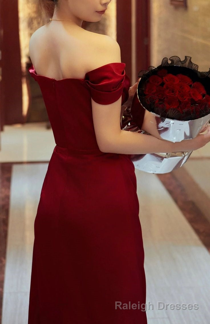 Off Shoulder Red Prom Gowns Long Prom Formal Dresses