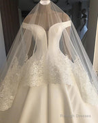 Off Shoulder Floor Length Satin Wedding Dress BallGown