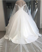 Off Shoulder Floor Length Satin Wedding Dress BallGown