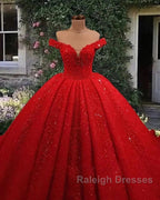 Off Shoulder Glitter Ball Gown Wedding Dresses Red Sequin Bridal Wear