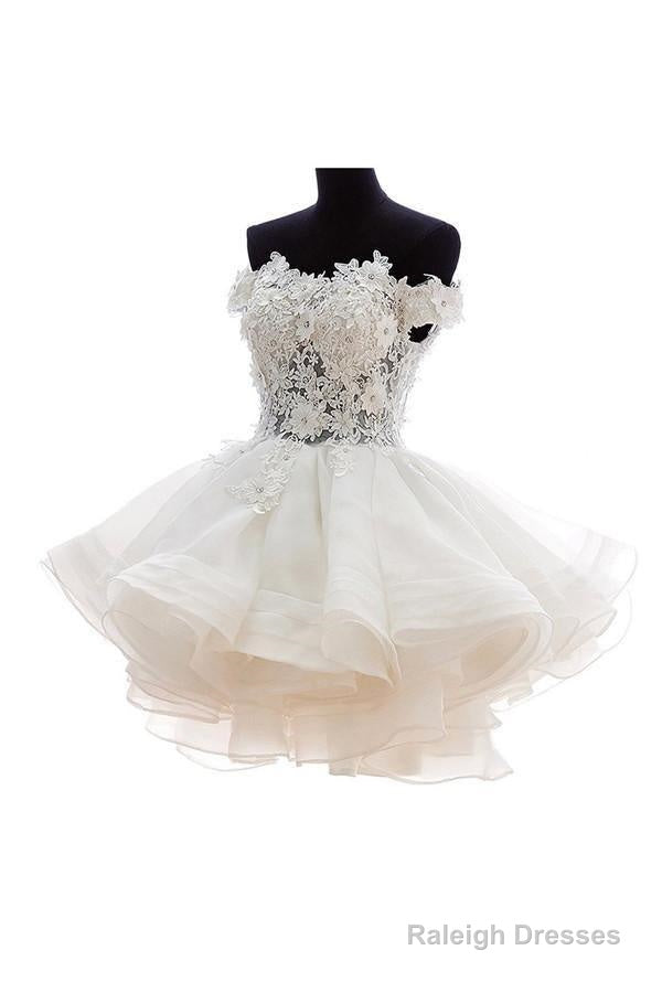 Off-Shoulder Knee Length Organza Lace Homecoming Dresses With Beads