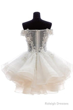 Off-Shoulder Knee Length Organza Lace Homecoming Dresses With Beads