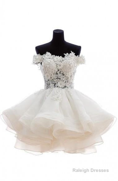Off-Shoulder Knee Length Organza Lace Homecoming Dresses With Beads Main image