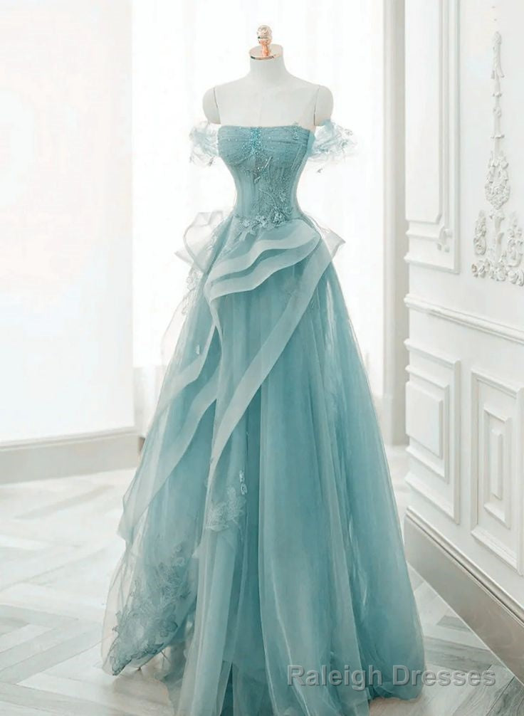 Off Shoulder Lace-up Formal Dress,Blue Birthday Dress Pretty Prom Dress Main image