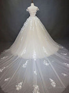 Off Shoulder Light Champagne Lace Aline Ball Gown Wedding Dresses