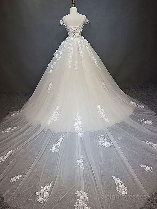 Off Shoulder Light Champagne Lace Aline Ball Gowns Wedding Dress