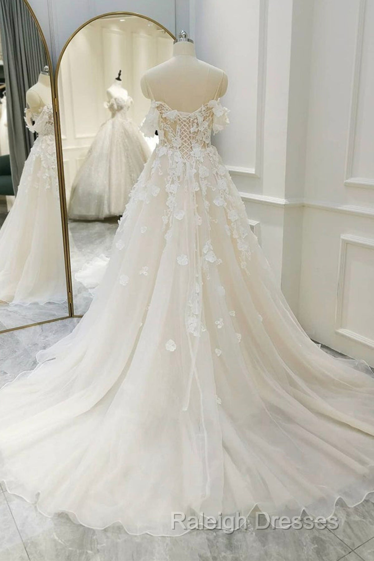 Off Shoulder Light Champagne Tulle Lace Long Prom Dresses Light Champagne Lace Prom Dresses A1583