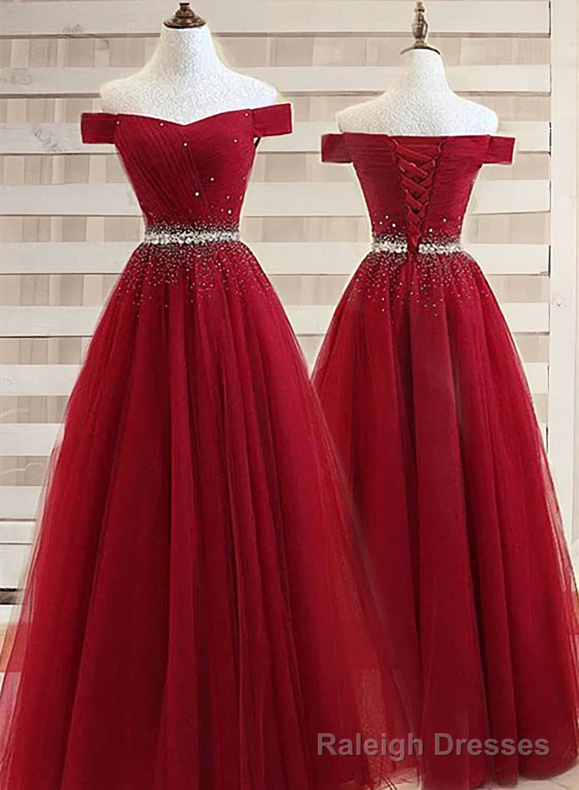 Off Shoulder Long Formal Dress, Beaded Prom Dresses Secondary image