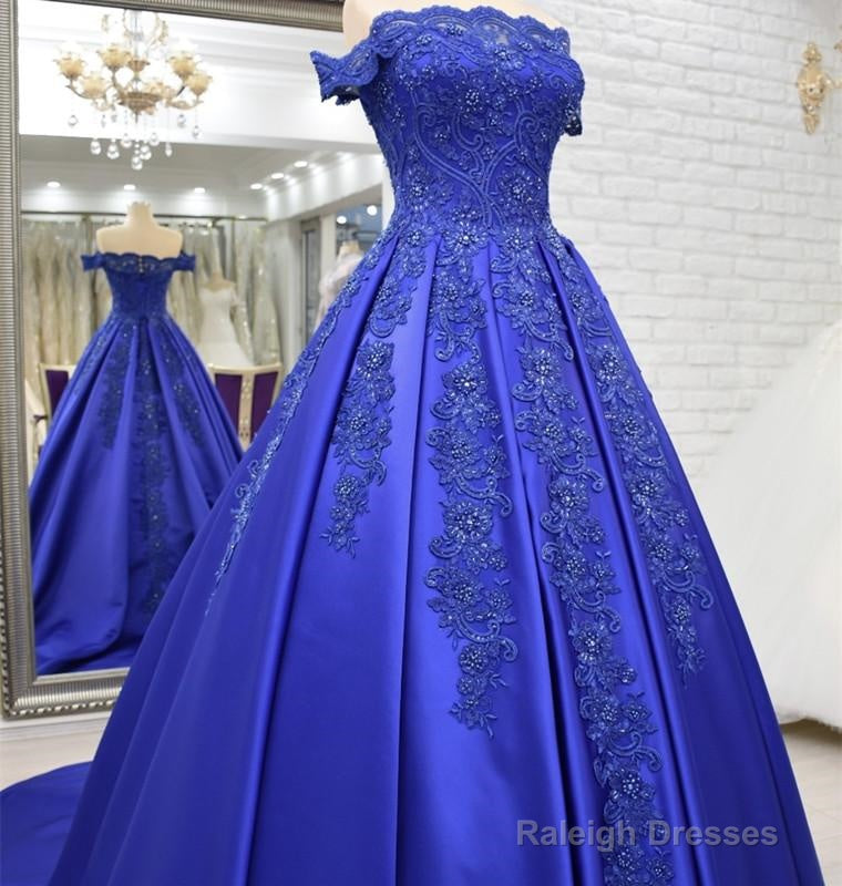 Off Shoulder Long Satin Prom Dress Lace Embroidery