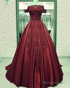 Off Shoulder Long Satin Prom Dress Lace Embroidery
