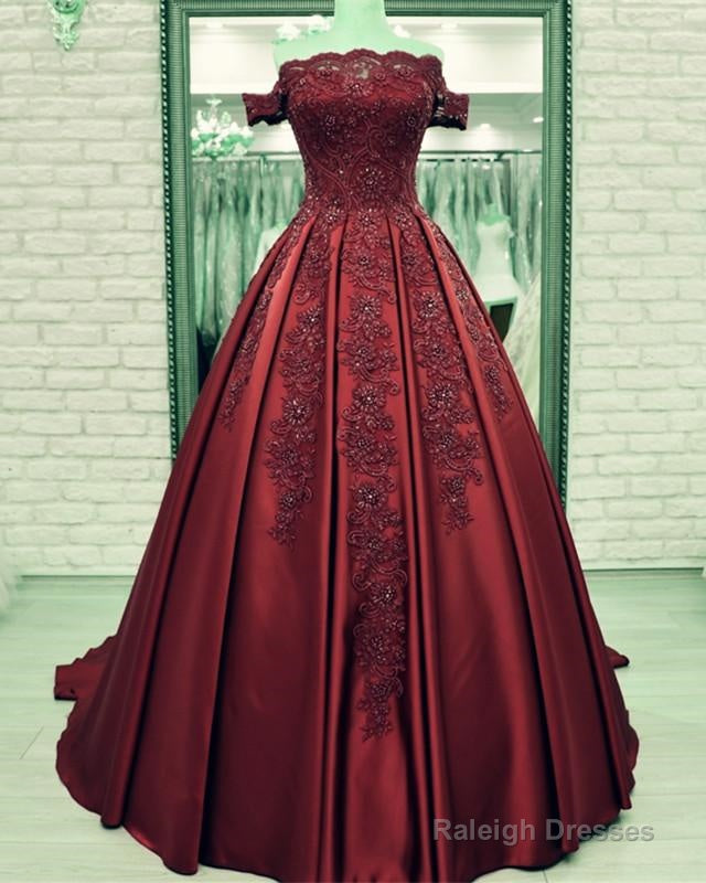 Off Shoulder Long Satin Prom Dress Lace Embroidery