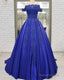 Off Shoulder Long Satin Prom Dress Lace Embroidery