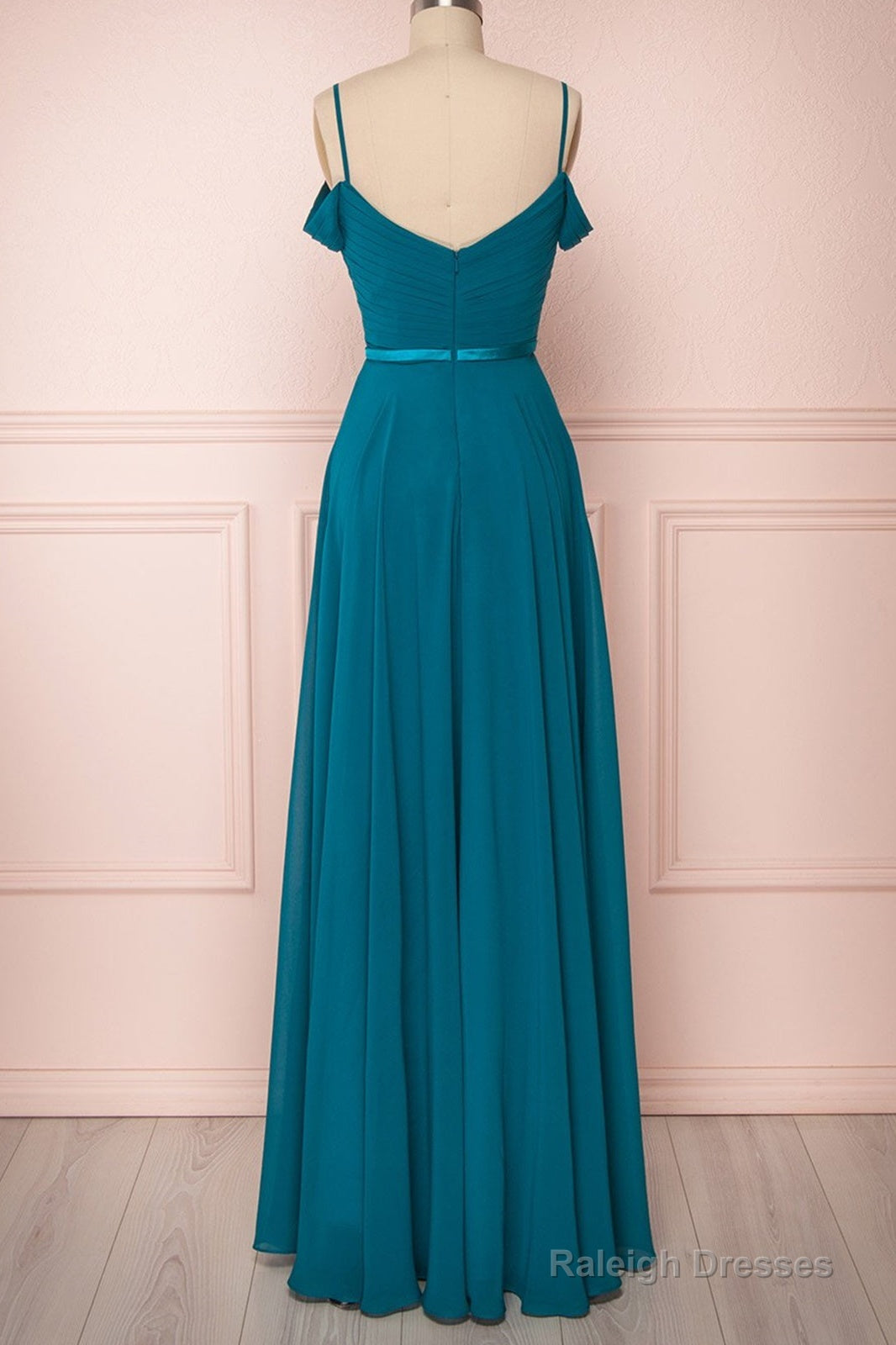 Off Shoulder Peacock Blue Prom Dress Long, Floor Length Peacock Blue Bridesmaid Formal Evening Dresses Secondary image