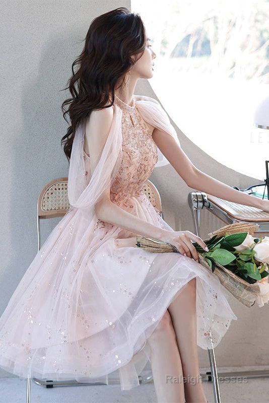 Off Shoulder Pink High Low Tulle With Beaded Homecoming Dresses Pink High Low Prom Dresses Graduation Dresses Secondary image