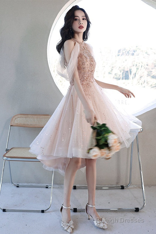 Off Shoulder Pink High Low Tulle With Beaded Homecoming Dresses Pink High Low Prom Dresses Graduation Dresses