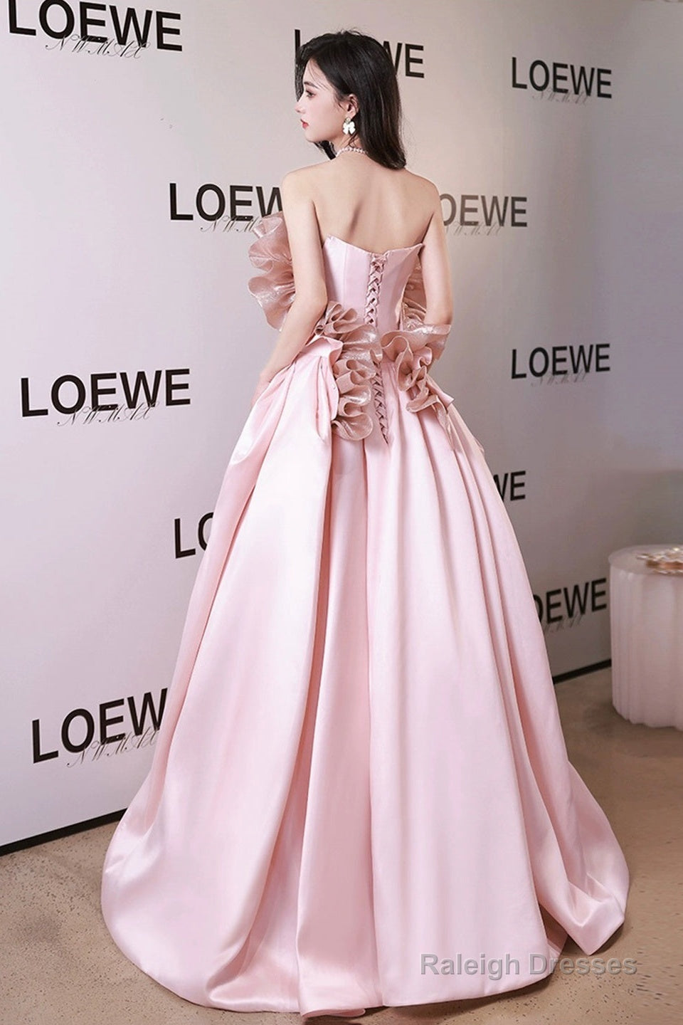 Off Shoulder Pink Satin Long Formal Dress, Pink Evening Dress Party Dress