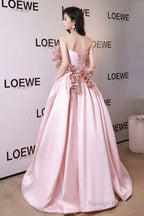 Off Shoulder Pink Satin Long Prom Dresses Pink Prom Dresseses