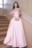 Off Shoulder Pink Satin Long Prom Dresses Pink Prom Dresseses