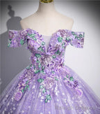 Off Shoulder Purple Lace Sweetheart Prom Dress, Purple Sweet 16 Dress