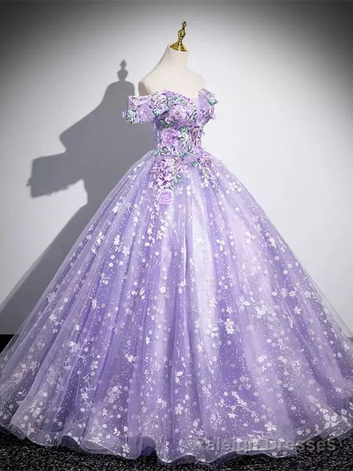 Off Shoulder Purple Lace Sweetheart Prom Dress, Purple Sweet 16 Dress