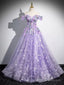 Off Shoulder Purple Lace Sweetheart Prom Dress, Purple Sweet 16 Dress