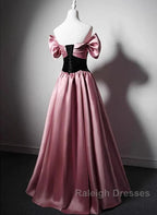 Off Shoulder Satin Scoop A-Line Long Prom Dresseses Prom Dresses