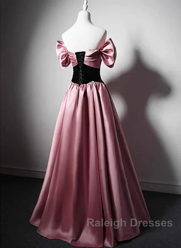 Off Shoulder Satin Scoop A-Line Long Prom Dresseses Prom Dresses