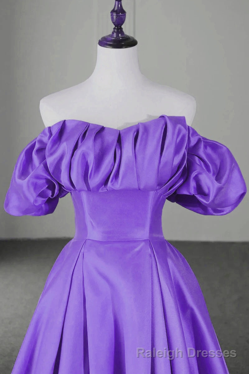 Off Shoulder Satin Sweetheart Lace-up Party Dress, Satin Simple Long Prom Dress Secondary image