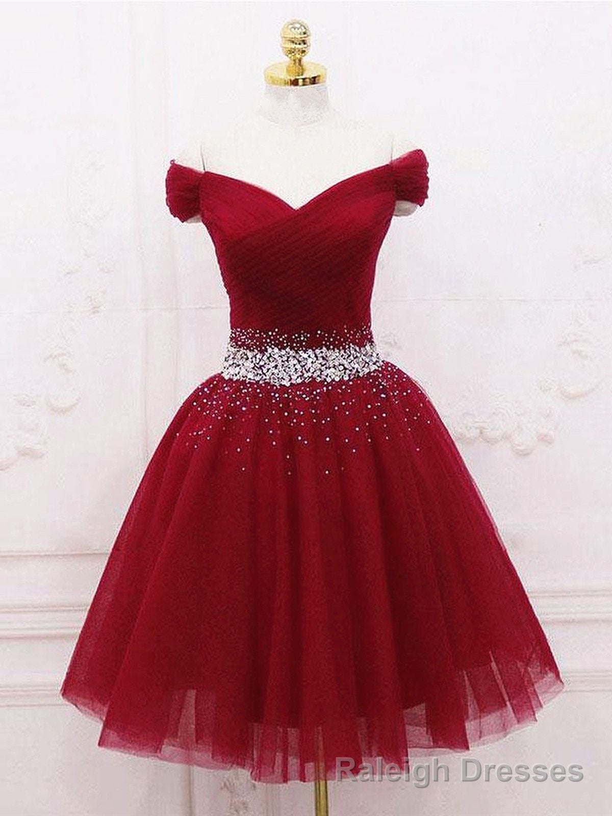 Off Shoulder Short Burgundy Prom Dresses, Short Burgundy Off the Shoulder Formal Homecoming Dresses Main image