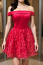 Off Shoulder Short Red Lace Prom Dresses Off Shoulder Red Lace Prom Graduation Dresses Red Lace Homecoming Dresses