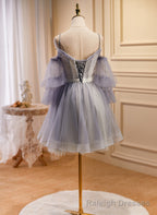 Off Shoulder Short Tulle Prom Dress with Lace, Off Shoulder Homecoming Dress