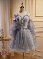 Off Shoulder Short Tulle Prom Dress with Lace, Off Shoulder Homecoming Dress